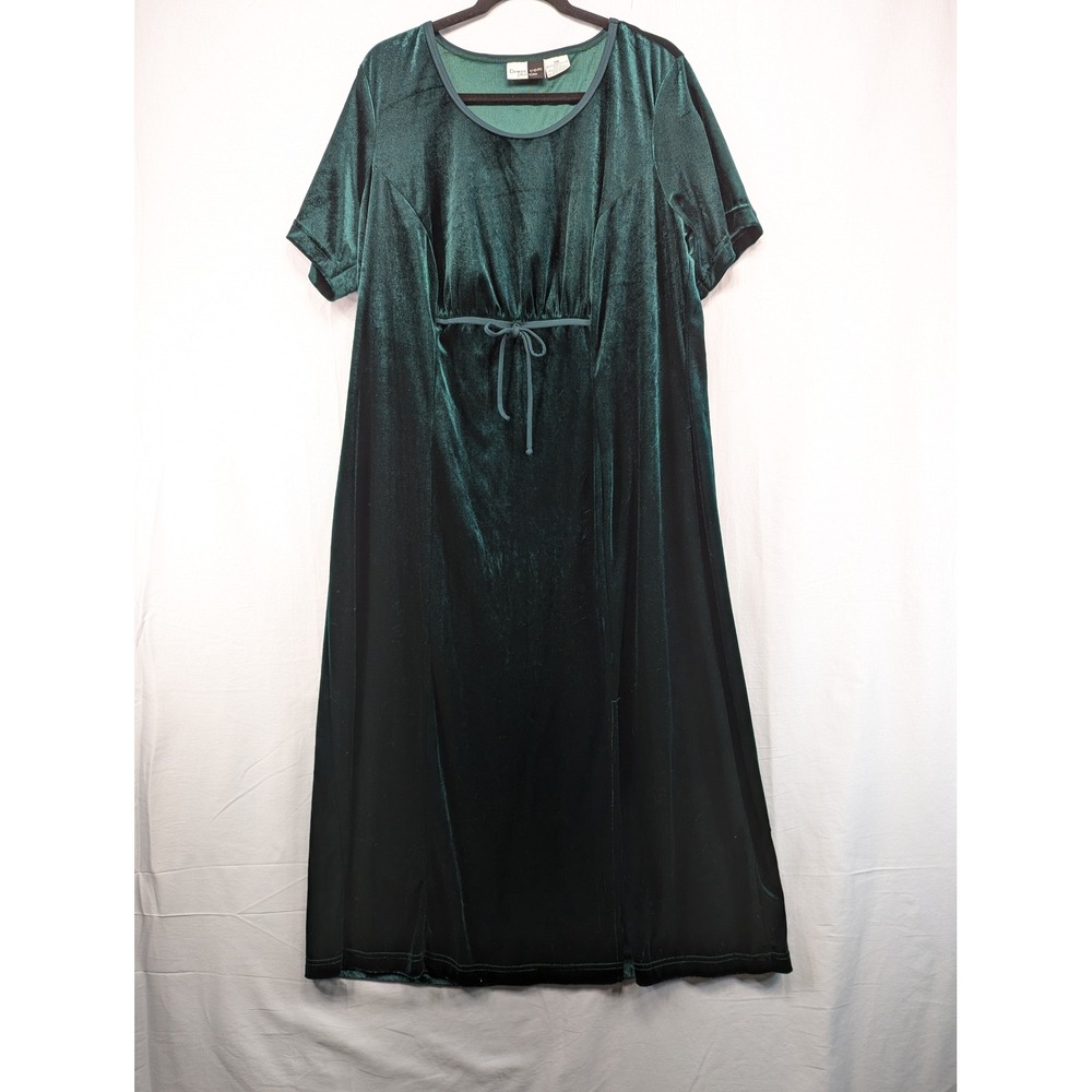 Plus Size 18W‎ Emerald Green Velvet Maxi Dress Short Sleeve Tie Waist
